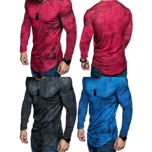 Luethbiezx - Men Basic Long Sleeve Extended Elongated T-shirts Casual ...