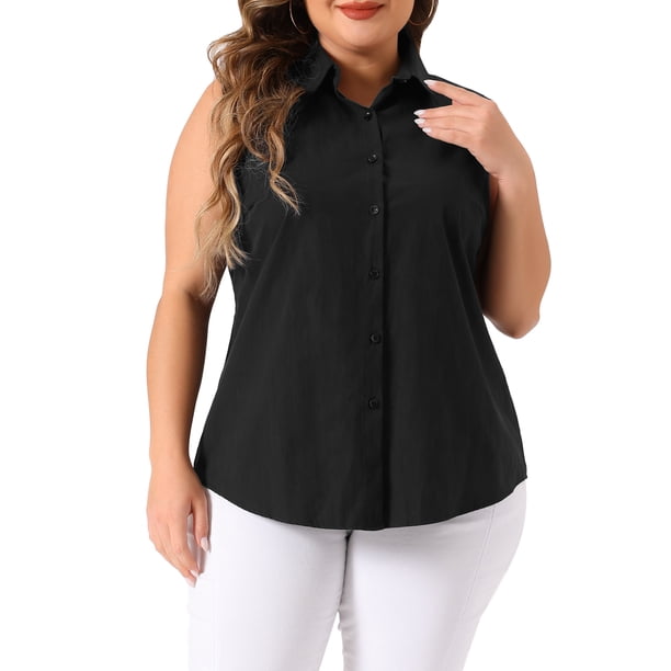 Camisas sin mangas de verano para mujeres de tallas grandes Agnes Orinda, blusas de botón, 3X negro oscuro