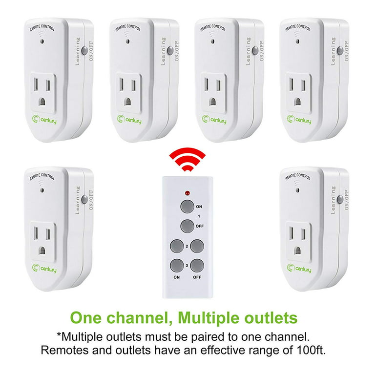 BN-LINK Wireless Remote Control Electrical Outlet Switch for Lights, Fans,  Christmas Lights, Small Appliance, Long Range White 10A/1200W, 1 Remote + 1