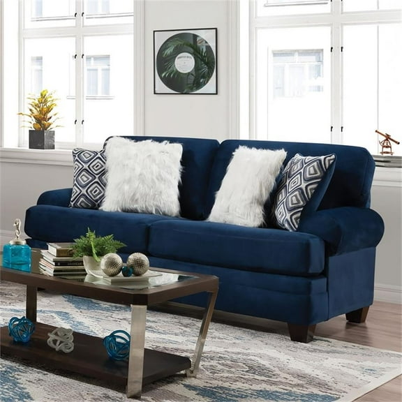 Furniture of America Sabit Microfiber Upholstered Sofa in Navy