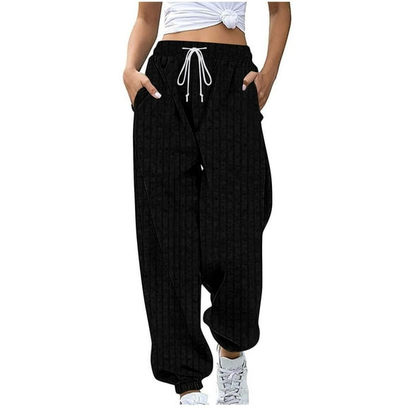 cocolona Womens Knit Sweatpants Elastic Waist Drawstring Joggers Pants Solid Color Baggy Lounge Trousers with Pockets