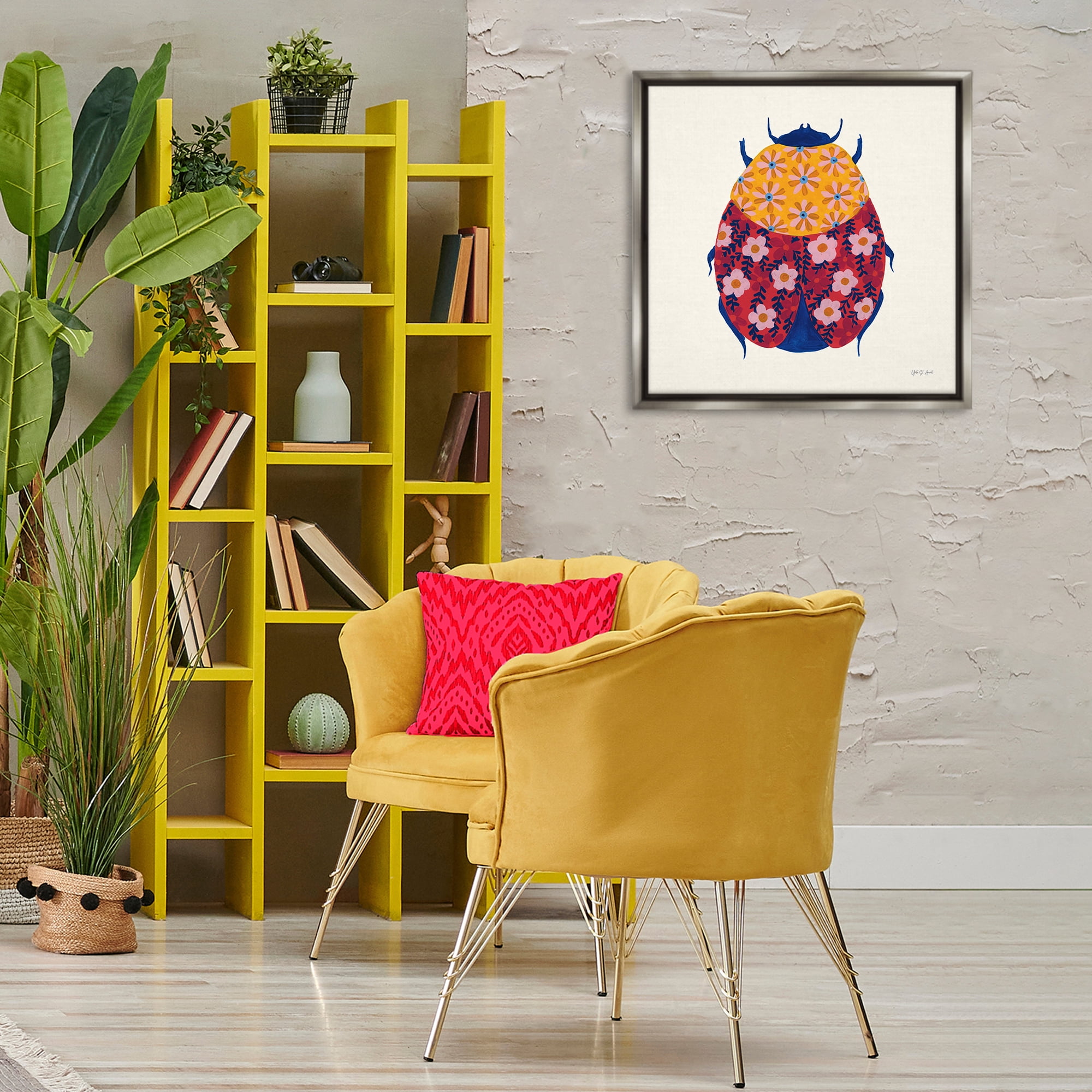 Stupell Industries Chromatic Blooming Beetle Insects Painting Gray Floater Framed Canvas Art Print Wall Art, 25 x 25