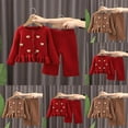 thumbnail image 4 of Odeerbi Kids Girls Fall Winter Outfits Ruffle Ribbed Sweater Knitted Pants Set 1-8 Years Kids Bear Button Sweater Pants Two Piece Set Long Sleeve Knitted Top Set Kids Clothes Red, 4 of 4