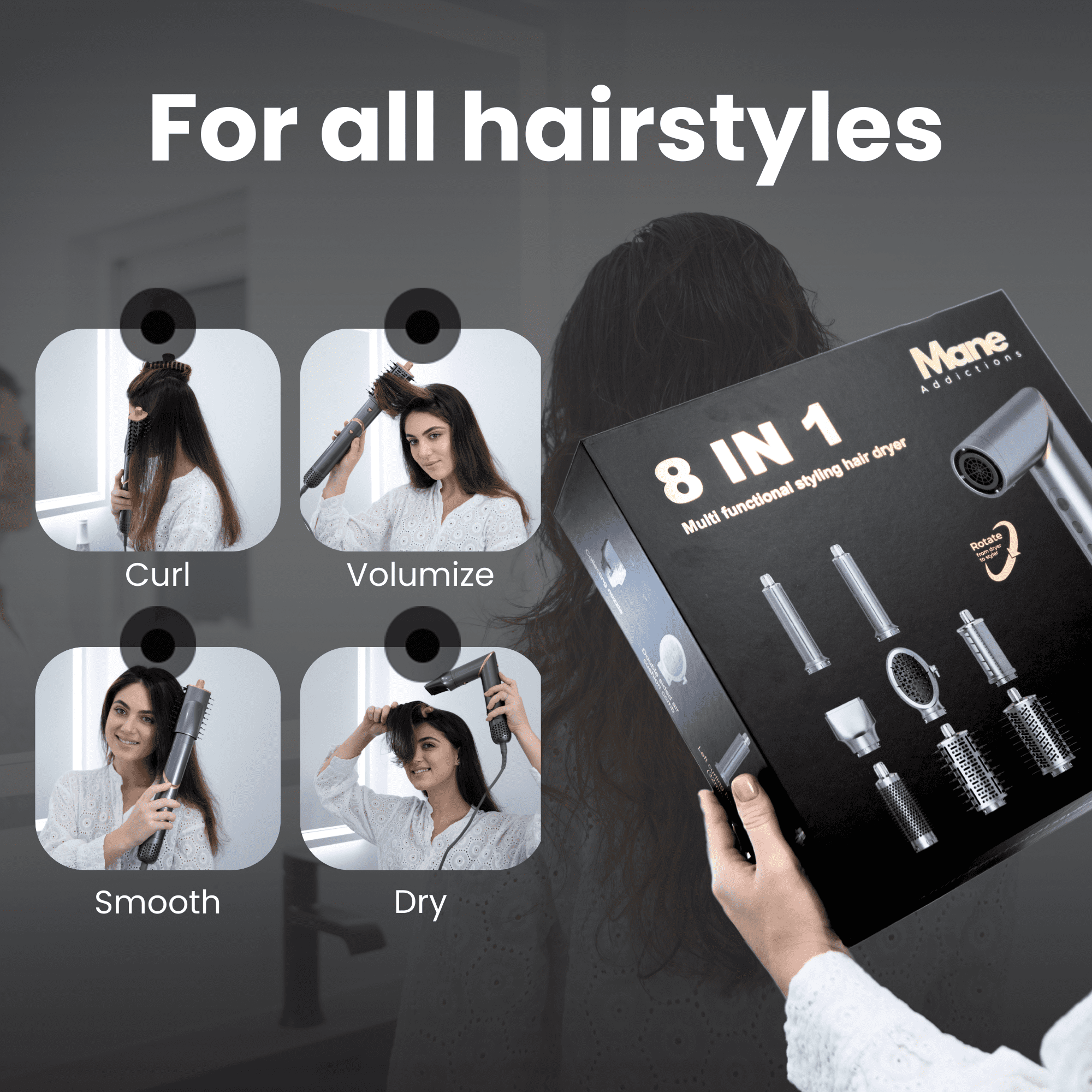 FlexStyler Pro360 All-in-One Hair Styling System, High-Power Dryer with Precision Curl, Volume and Straight Technology