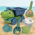 thumbnail image 3 of 6pcs Dinosaur Beach Toy Set, T-Rex Cartoon Themed Dump Truck Sand Play Kit With Mini Rake, Watering Can, Molds, For Kids Outdoor Fun, Durable Plastic, 3 of 5