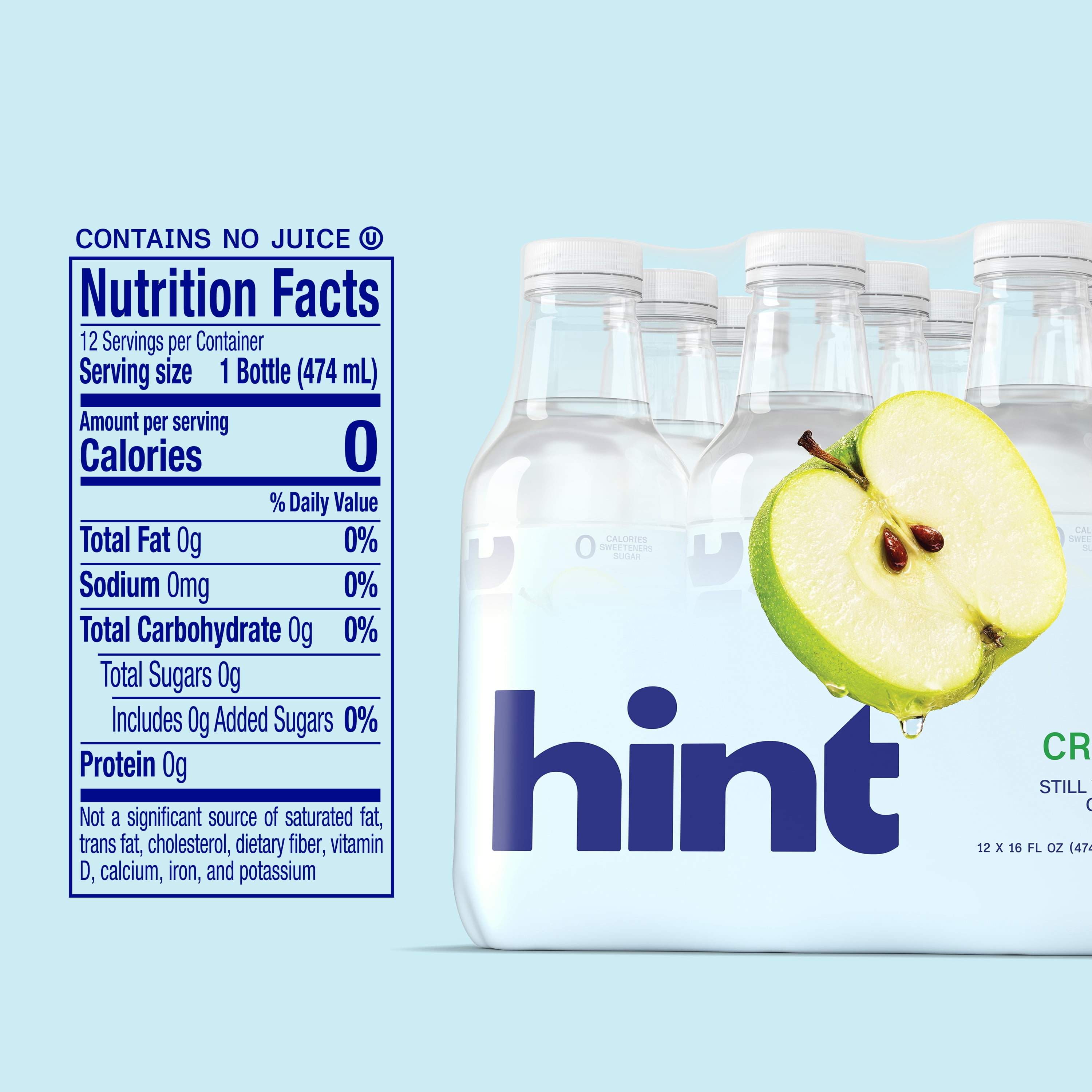 Hint Crisp Apple Flavored Water, 16 fl oz, 12 Pack Plastic Bottles