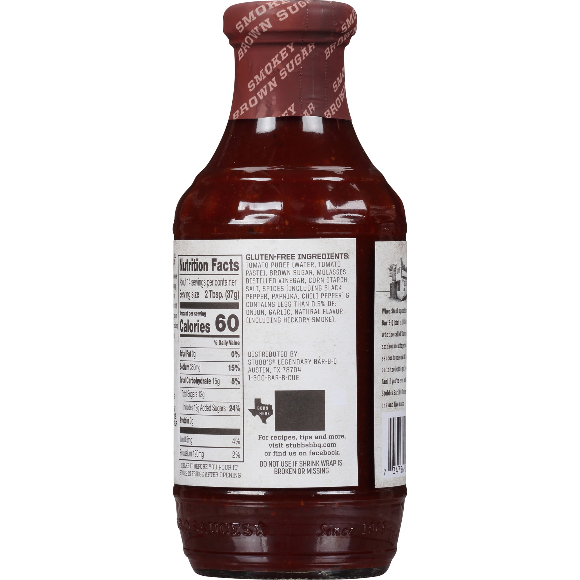Stubb's Gluten Free Smokey Brown Sugar BBQ Sauce, 18 fl oz Bottle