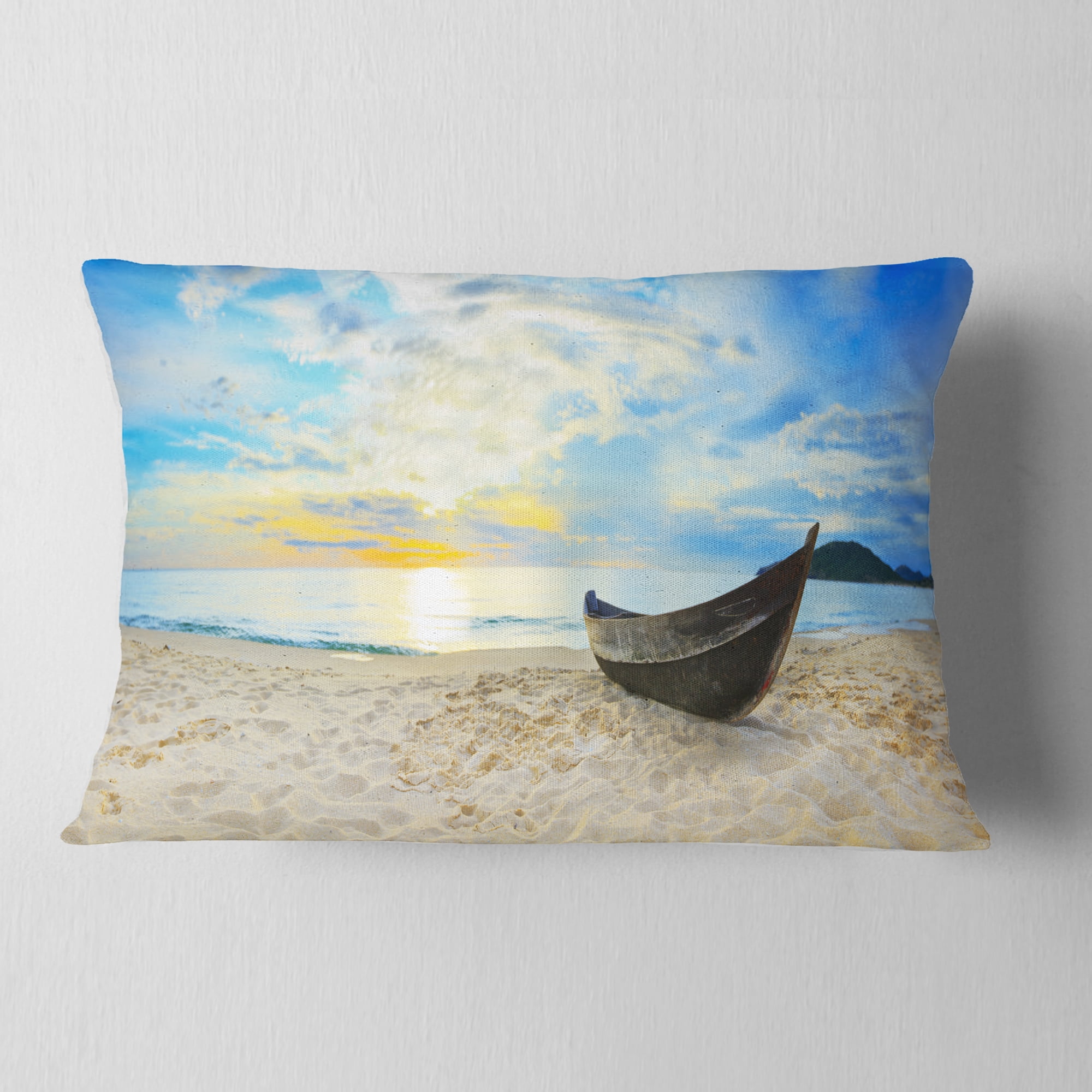 Designart Calm Beach Panorama - Photography Throw Pillow - 12x20