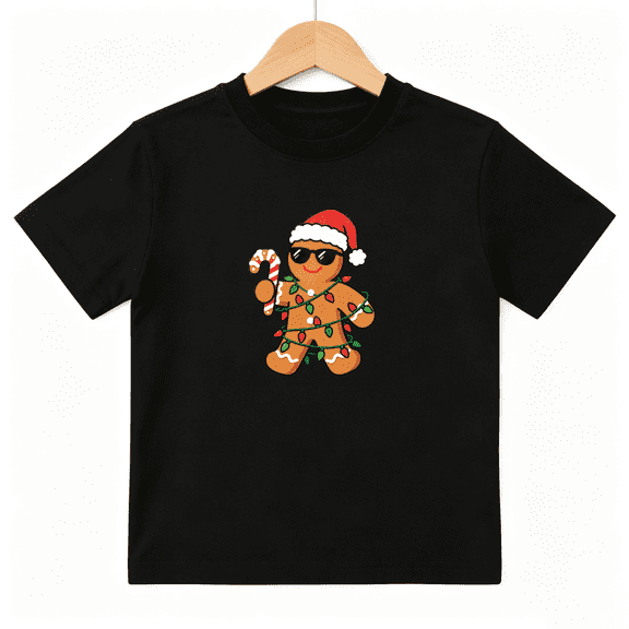 Gingerbread Man Boys Graphic Tee, Funny Christmas Santa Candy Cane 100% Cotton Kids Short Sleeve T-Shirt