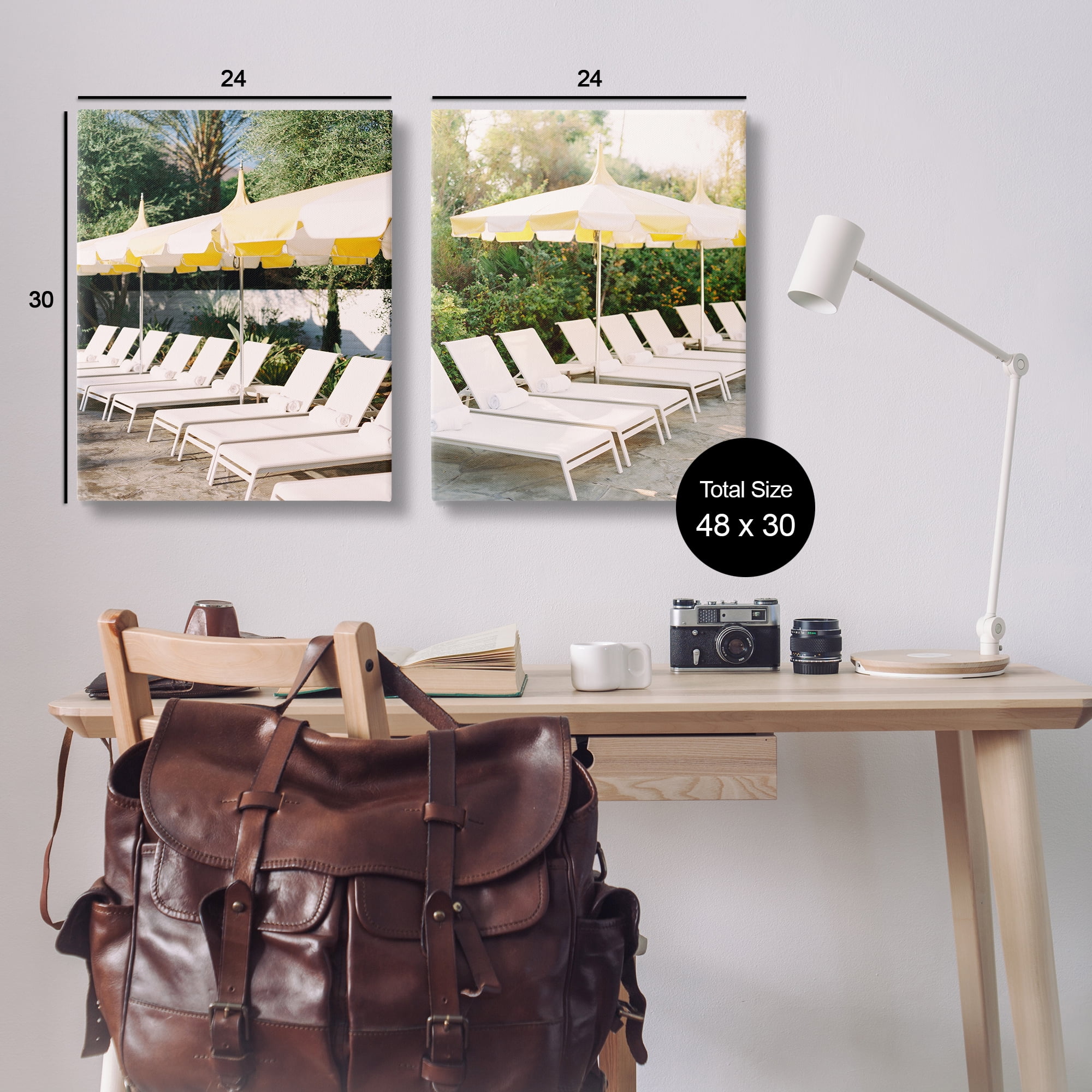 Stupell Industries Chaise Lounges with Umbrellas Nautical & Beach Photography Wrapped Canvas Art Print Wall Art, 24 x 30, Set of 2