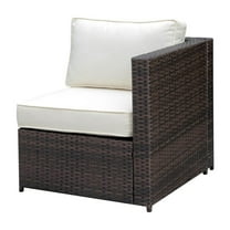Bowery Hill Contemporary Rattan Patio Left Arm Chair in Brown and Beige