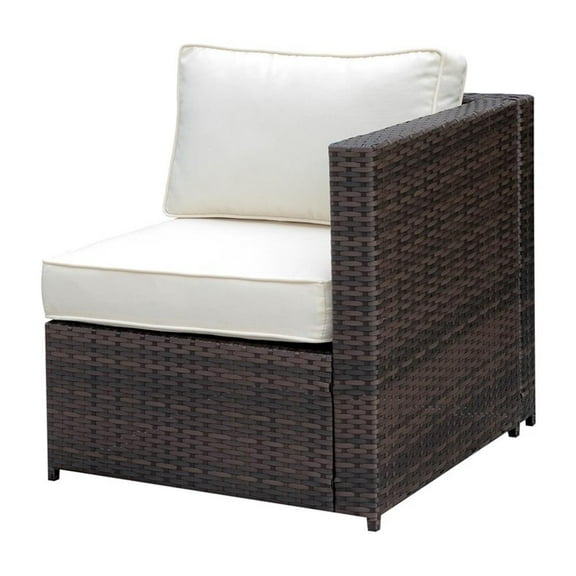 Bowery Hill Contemporary Rattan Patio Left Arm Chair in Brown and Beige