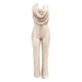 thumbnail image 3 of Women's Sequin Jumpsuit, Cowl Neck Halter Backless Romper, Sleeveless Wide Leg Jumpsuit for Women, Glittery Party Wear, Club Outfit, Prom Dress, Date Night and Special Occasions-Beige, 3 of 6