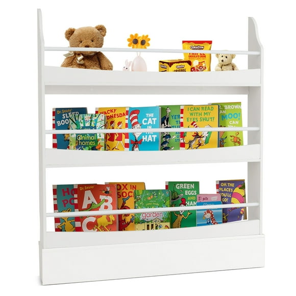 Gymax 3-Tier Kids Bookshelf Toy Storage Bookcase Rack Wall w/ Anti-toppling Kits White