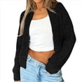 thumbnail image 1 of Cárdigan con Cremallera para Mujer, Larga, Hombros Caídos, Cuello Redondo, Informal, Liso, Holgado, de Punto. Negro M, 1 of 8