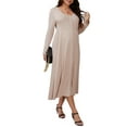 thumbnail image 4 of INSPIRE CHIC Womens Maternity Dresses Button Pleated Knit  Long Sleeve Photoshoot Pregnancy Maxi Dress M Khaki, 4 of 6