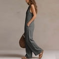 thumbnail image 6 of ClodeEU Women's Linen Blend V Neck Sleeveless Wide Leg Jumpsuit,Casual Romper with Pockets for Summer Gray,Women's Plus XXXL, 6 of 8