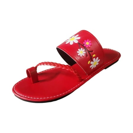 

Ladies Summer Retro Leisure Weaving Flowers Ethnic Bohemian Style Large Size Flat Sandals Slippers