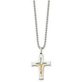 thumbnail image 3 of Stainless Steel Ball Beaded Necklace with Pendants Chain Chisel Polished 14k Gold Accent Crucifix Pendant on a 22 inch 21 mm, 3 of 5