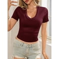thumbnail image 5 of Women Summer Sexy Deep V Neck Short Sleeve Casual Slim Fit Basic T Shirt Top, 5 of 5