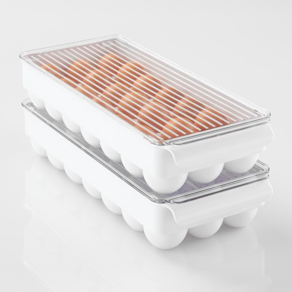 CAILDANL Plastic Egg Holder Fridge Organizer with Front Handle – 14.57" x 6.25" x 3", Clear