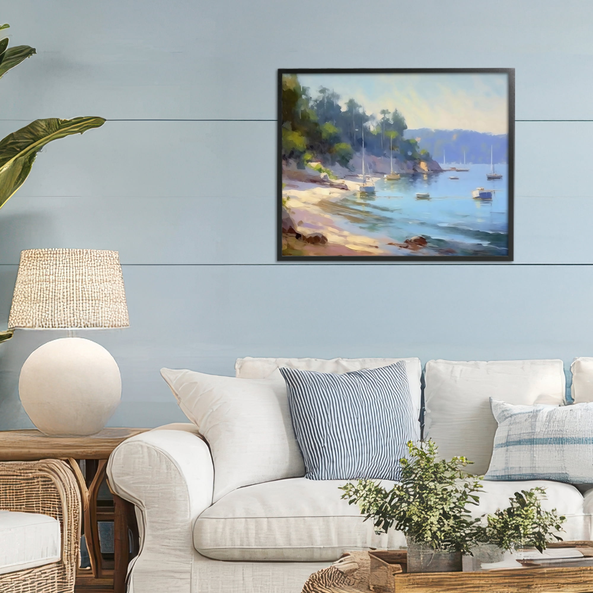 Stupell Industries Near The Shore Summer Sailing Black Framed Giclee Art, design by Creative Studio