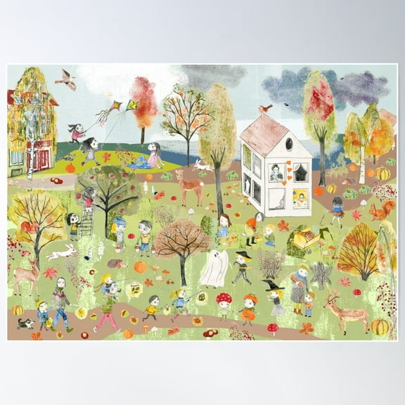Hidden Object Autumn Poster Wall Art, Modern Wall Decor For Living Room Bedroom, 8x12 UNFRAMED
