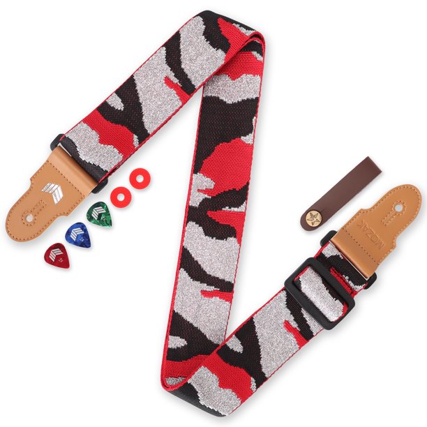 MOOZAK Guitar Strap Set Including 2 Strap Locks, 3 Picks and 1 Strap Headstock Tie (Red