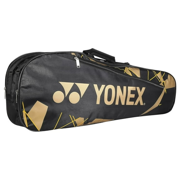 Yonex Badminton Kitbag BT5 | 2 Zipper Compartment For Storage Of 3 Rackets & Clothes | Sling Bag, Black & Gold | Racquets, Accessories Compartment
