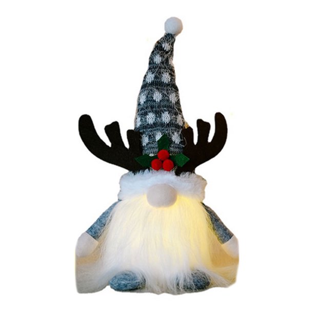 Yuarrent Muñeco de gnomo de Navidad, decoración navideña, diseño de escena, adornos de mesa, decoración brillante alimentada por batería, regalo de Kits de decoración para fiestas Gris Yuarrent HA069397-02