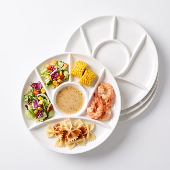 10-Inch Porcelain Divided Dinner Plates, Portion Control Design, Set of 4
