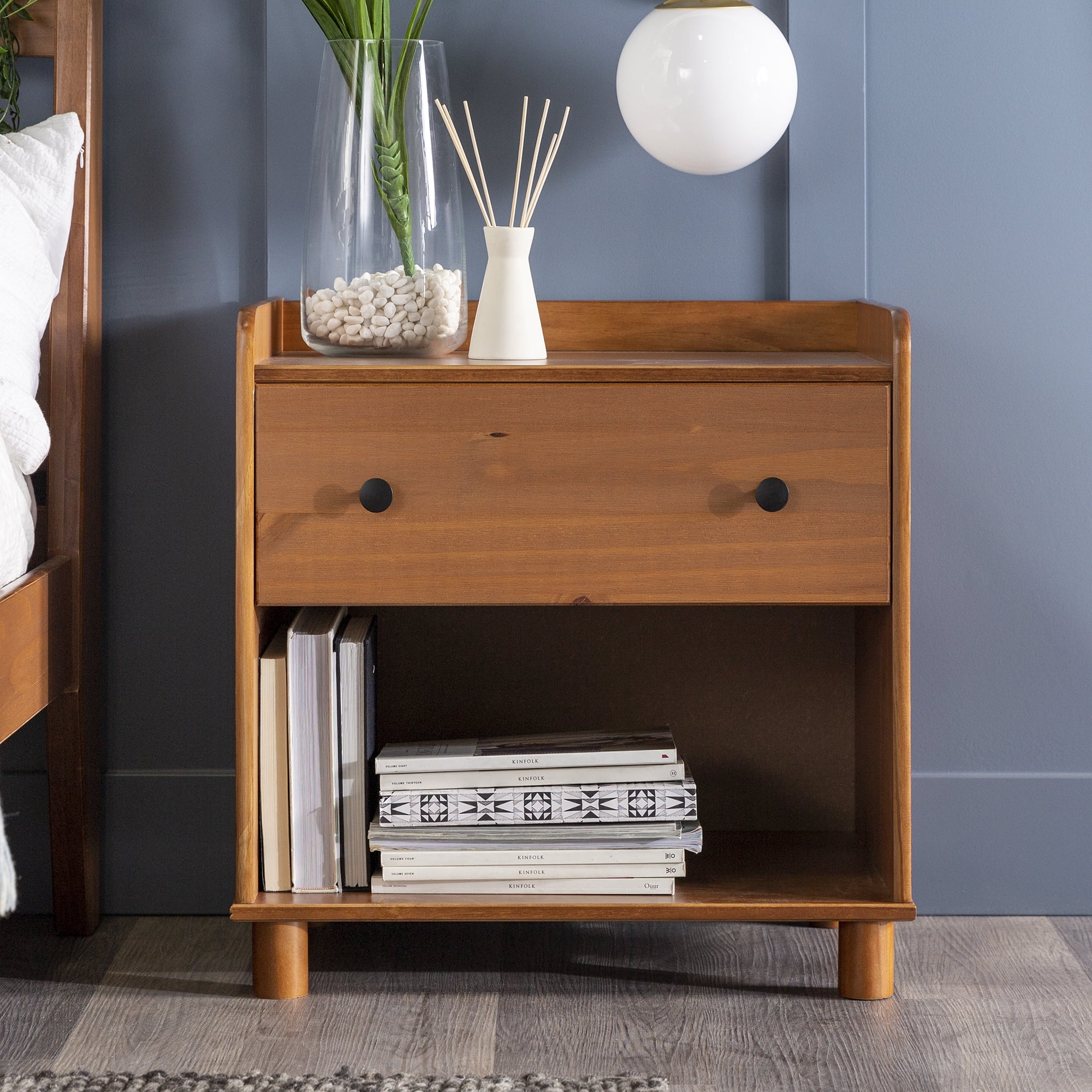 Walker Edison Mid Century Modern Tray Top Caramel Nightstand