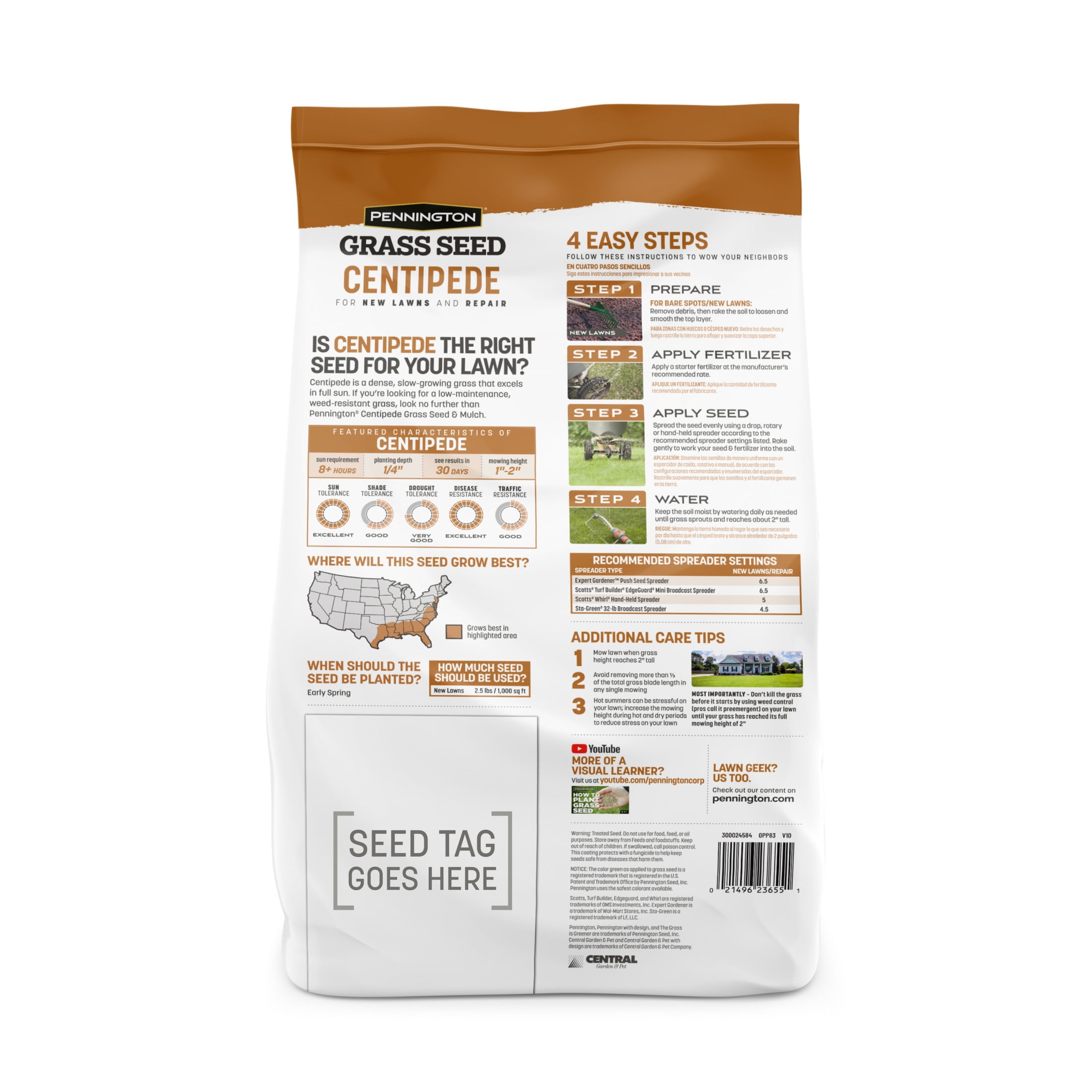 Pennington Centipede Seed with Mulch; 5 lbs., for Full Sun