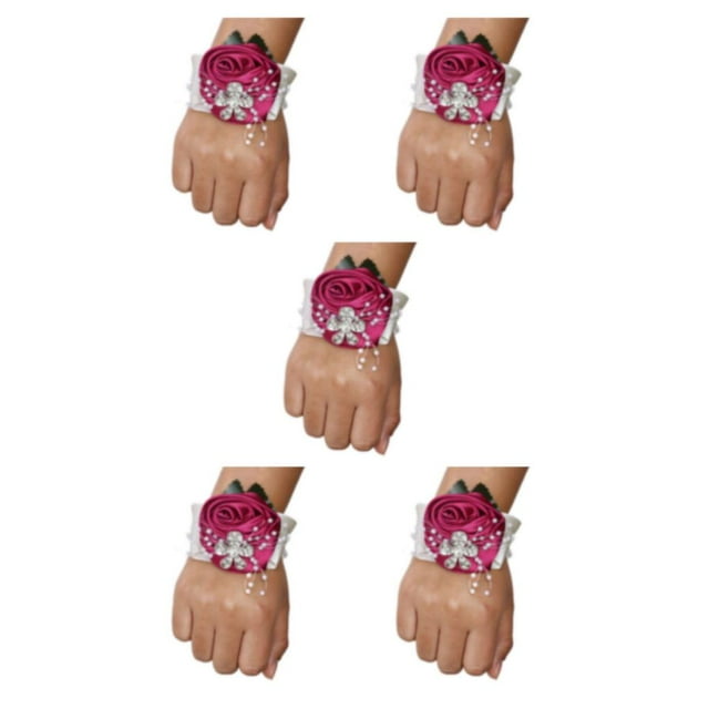 relayinert Unique Stretch Wristband With Handmade Satin Roses For Stylish Look Easy To Wear N27 purple red 5Set