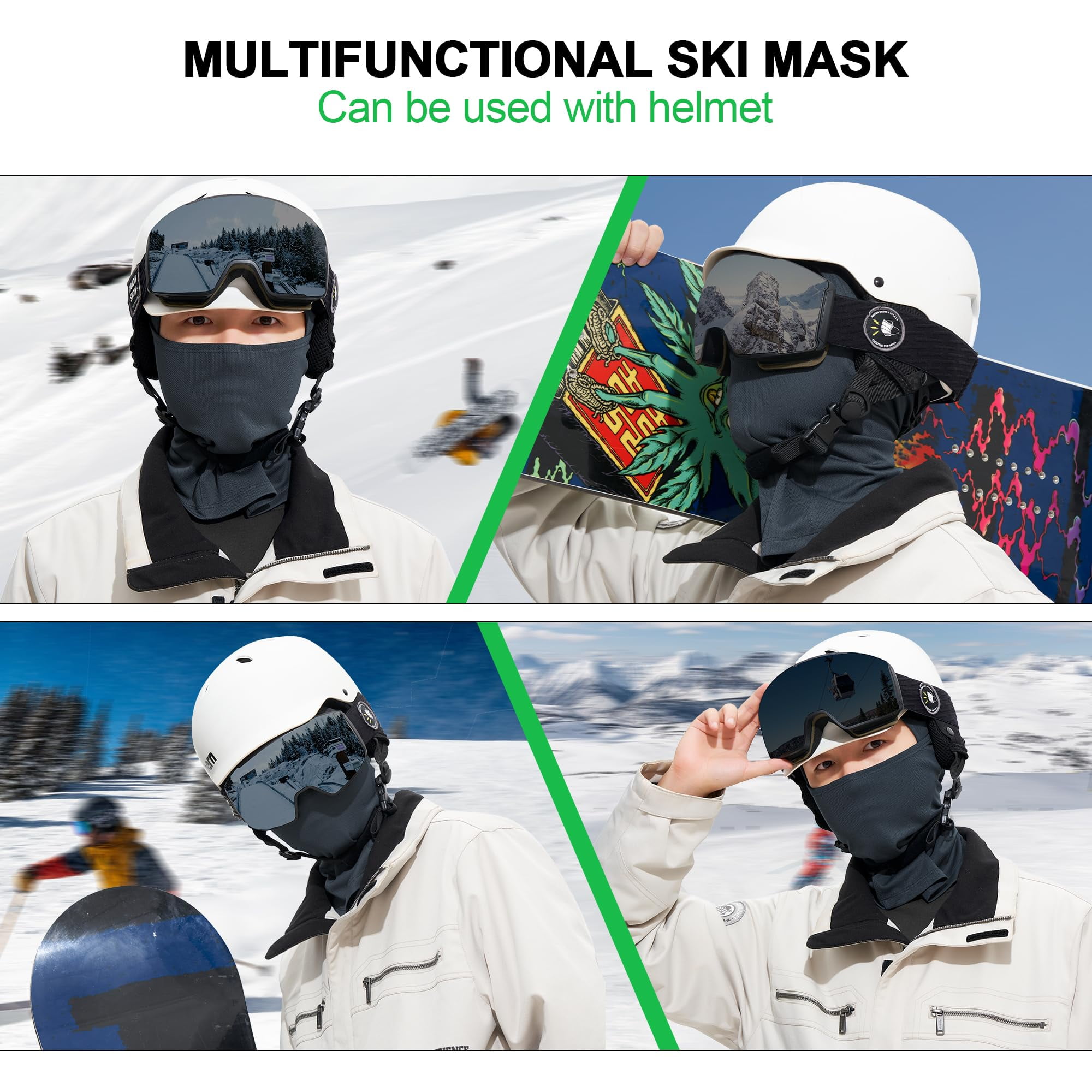 Balaclava Ski Mask 3 Pieces Full Face Cover For Men And Women Breathable Skiing Outdoor Sports