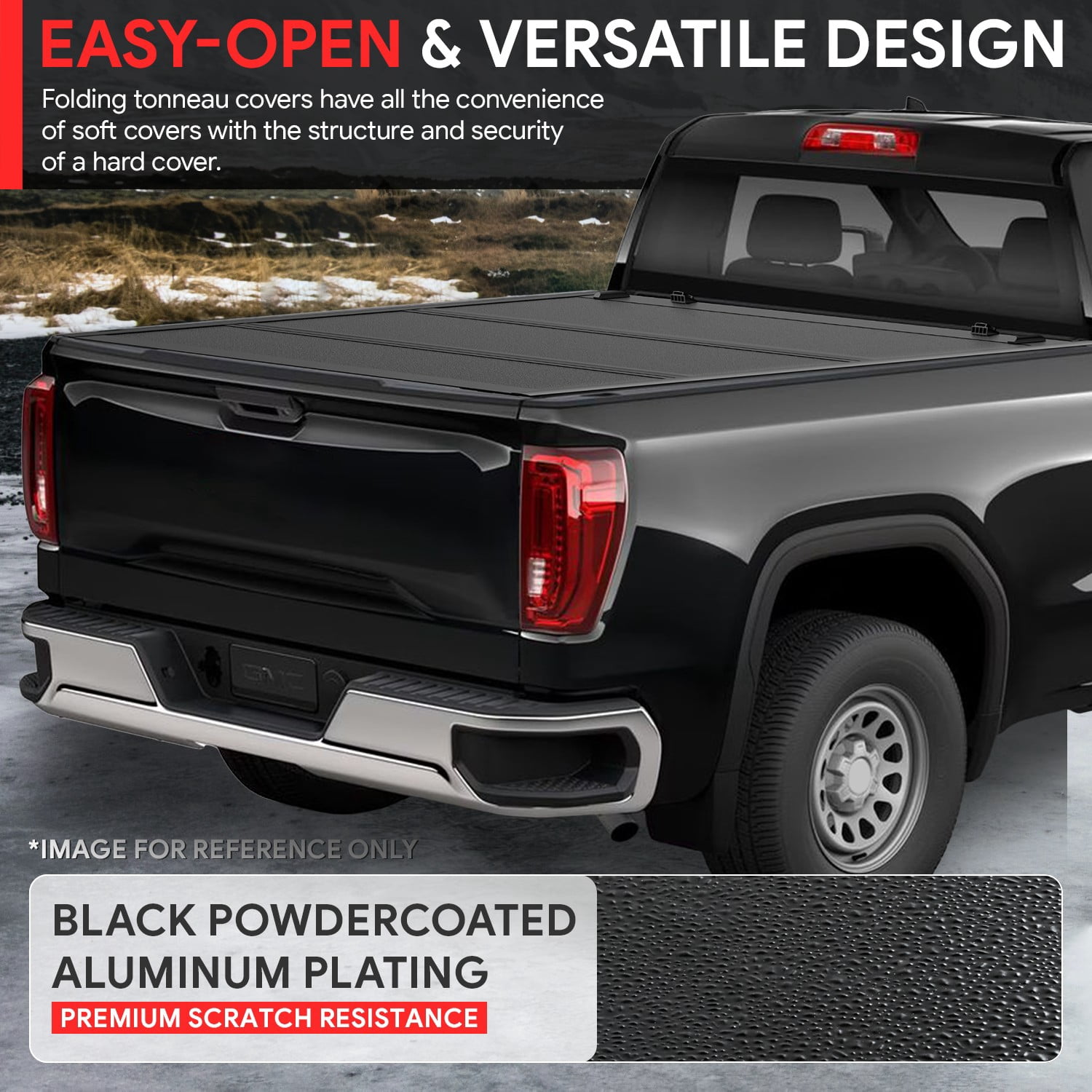 DNA Motoring for 2015-2024 Silverado Sierra 1500 5.8' Low Profile Hard Tri-Fold Tonneau Cover