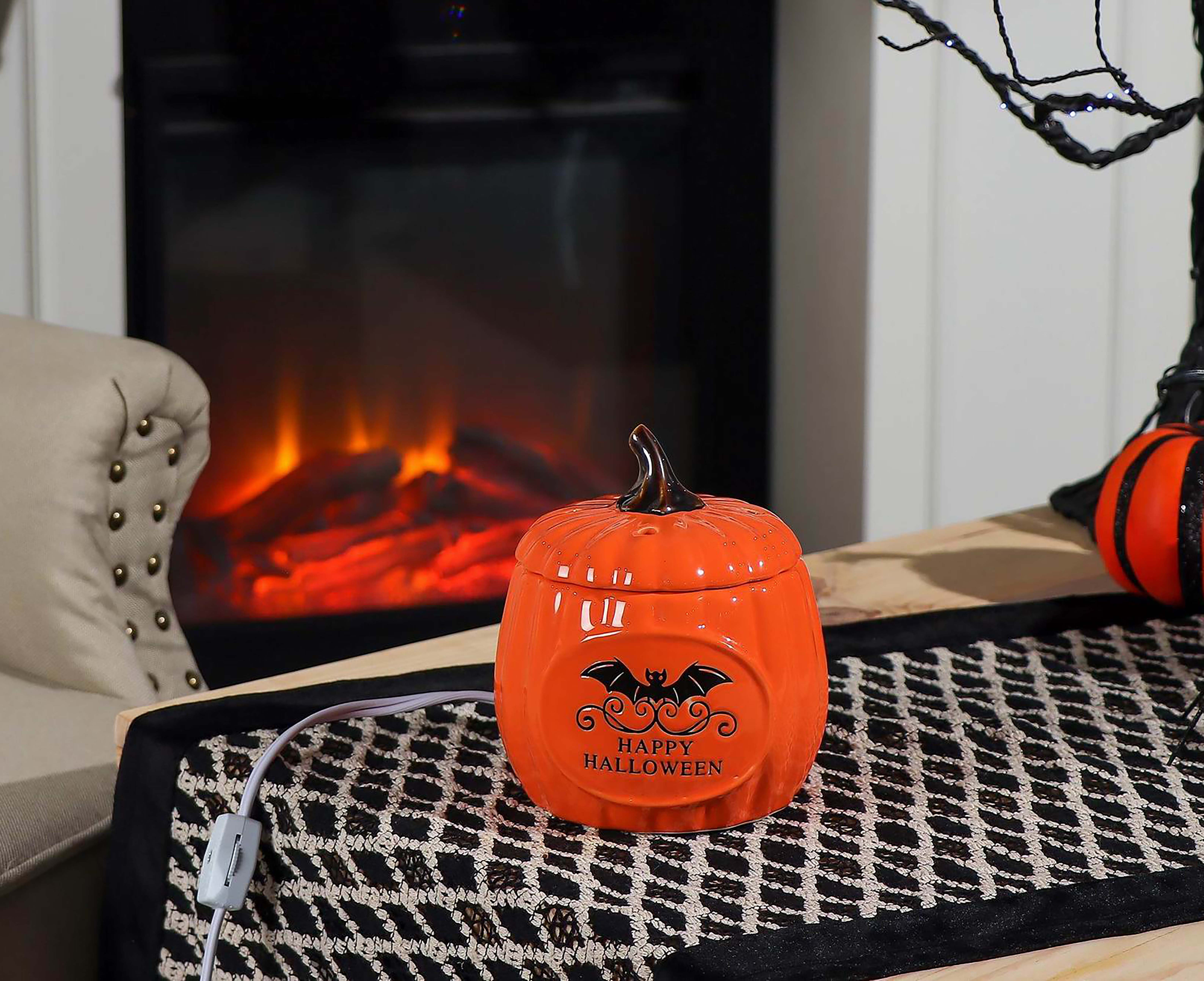 Way to Celebrate Halloween 5-Inch Ceramic Pumpkin Wax Warmer, Bat