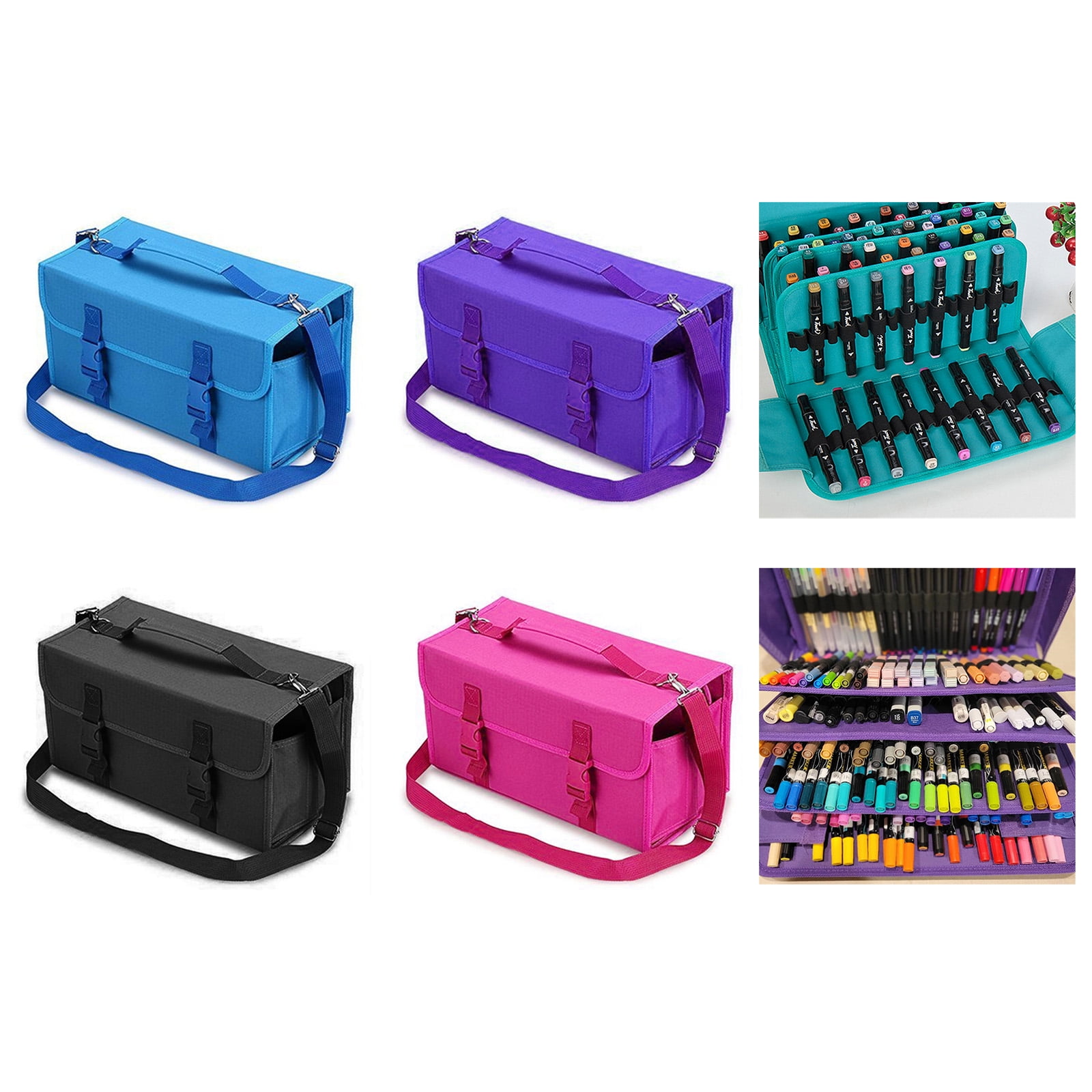 Marker Organiser Case for 120 Markers, Marker Storage Bag, Art Marker Pen Carrying Bag with Shoulder and Handle Strap
