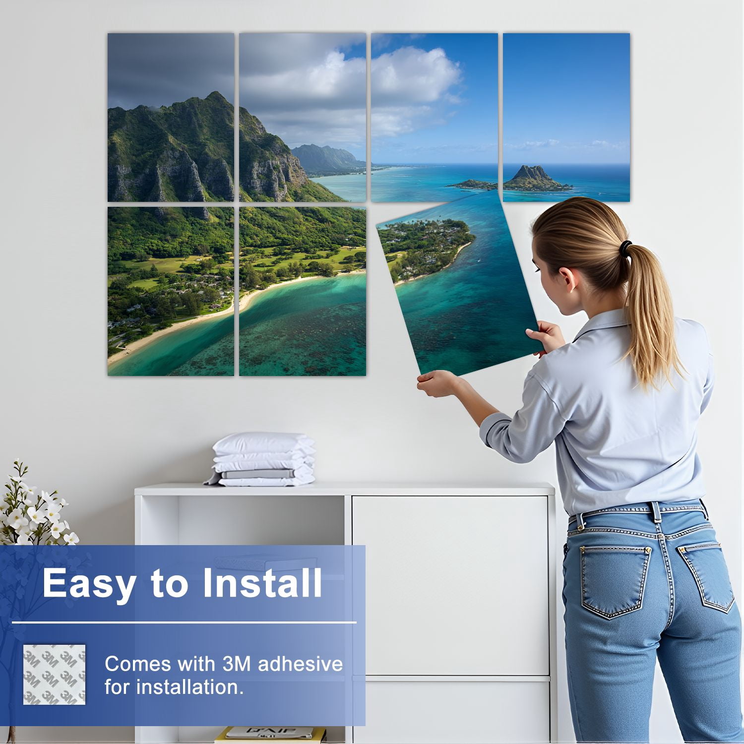 8 Pack Art Acoustic Panels Sound Absorbing aerial view kualoa point hat kaneohe bay oahus Decorative Soundproof Wall Panels Self Adhesive for Nursery Game Room Bedroom 48"x32"
