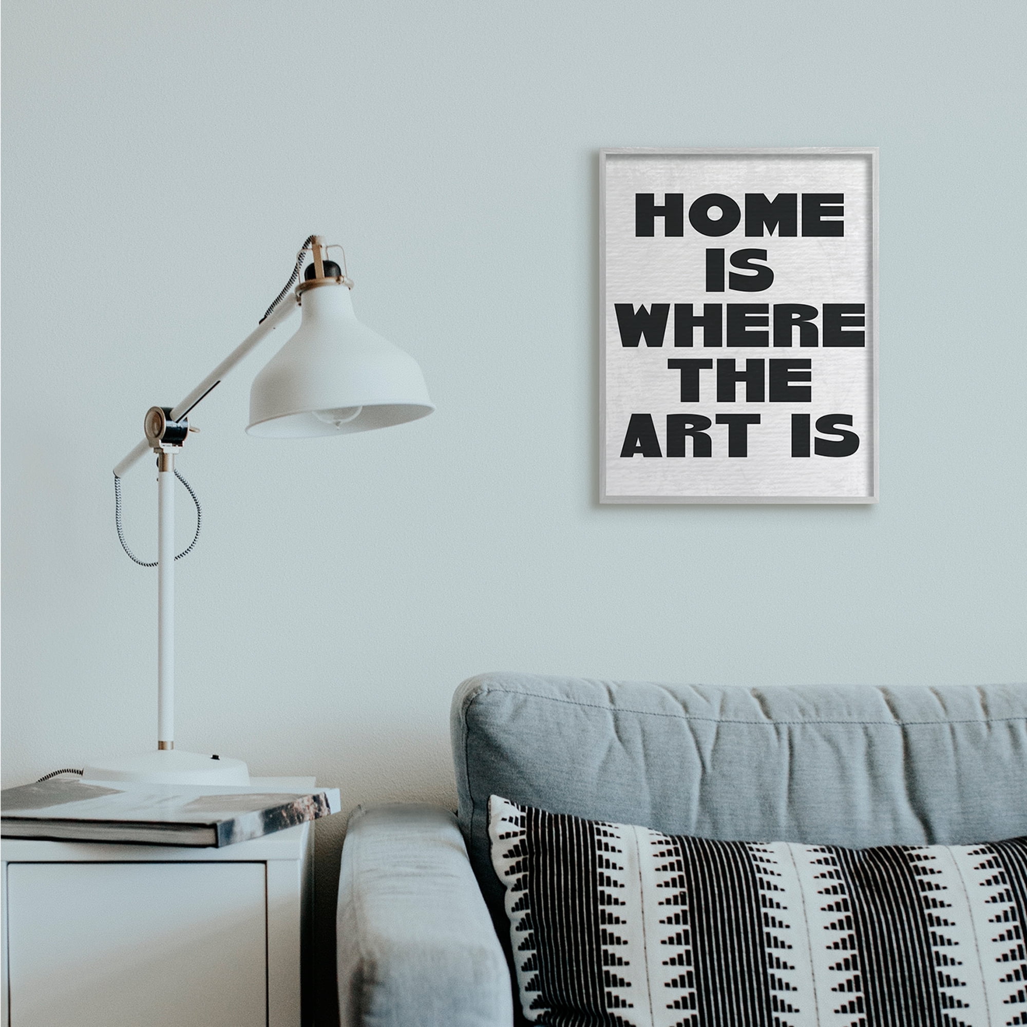 Stupell Industries Home Is Where Art Is Phrase Minimal Black White Gray Framed by Daphne Polselli