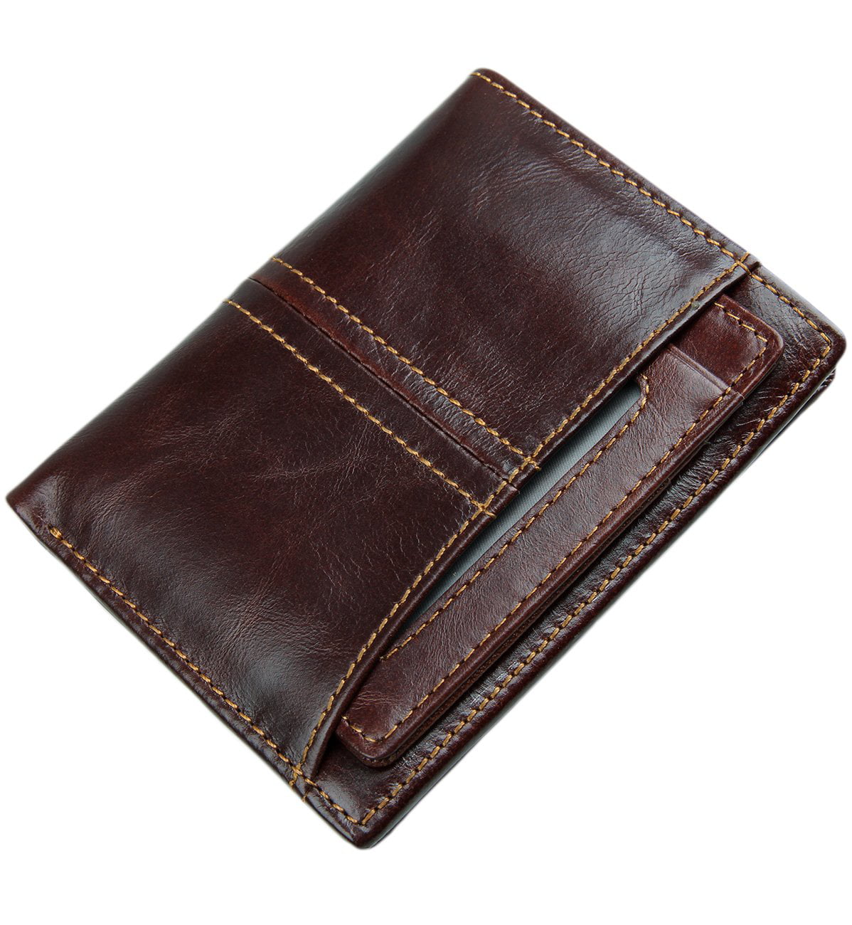 AsYouLikeIt - Men&#39;s RFID Full Grain Leather 2 ID Windows Zipper Pocket Spacious Bifold Wallet ...