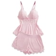 thumbnail image 3 of Womens Solid Color Lace Trim Cami Top Shorts Pyjama Two-piece Set Casual Comfy Soft Camisole & Shorts PJ Set Pajamas Womens Sleepwear Loungewear Homewear for All Seasons, 3 of 4