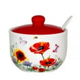 thumbnail image 2 of STP GOODS Poppies Ceramic Sugar Bowl with Spoon and Lid 15.2 fl oz (450 ml) Sugar Jar Sugar Container for Kitchen 4.3x3" (11x7.5 cm), Red and White, 2 of 2