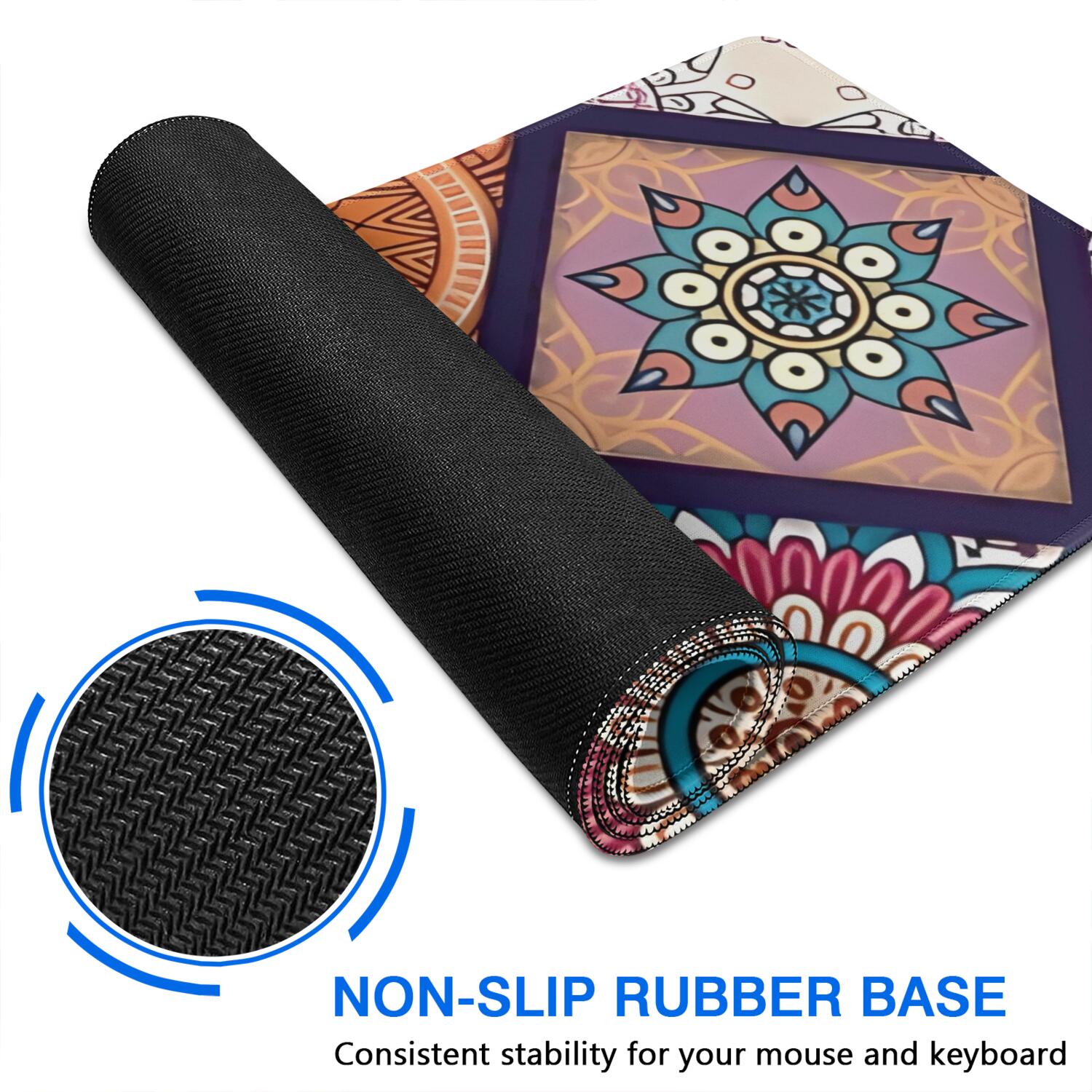 Long Mouse Pads for Desk,Multicolor Ethnic Mandala Pattern Desk Mats on Top Of Desks, Desk Mouse Pad Extra Large with 3mm Non-Slip Base and Stitched Edge for Gaming,Office,Work,Home 47.3"x23.6"