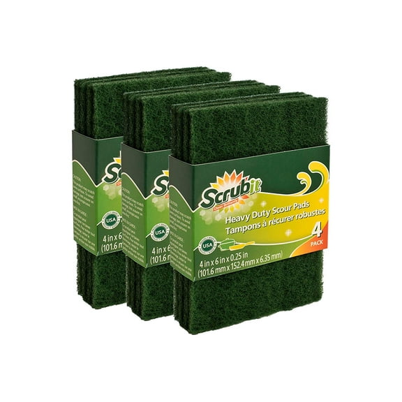 Scouring Pads - Heavy Duty Household Cleaning - High Quality Scrubber with Non-Scratch Anti-Grease Technology - Reusable – Green - 4 Pack (X3) Total 12 Pads | by: Scrub-It®…