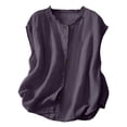 thumbnail image 2 of Débardeur Uni pour Femme, Chemise Sans Manches Oversize à Boutons, Blouse Décontractée à Encolure Plissée, Haut d'Été Ample à Col Rond, Débardeur d'Été Oversize, Haut à Encolure Plissée Violet Foncé m, 2 of 6