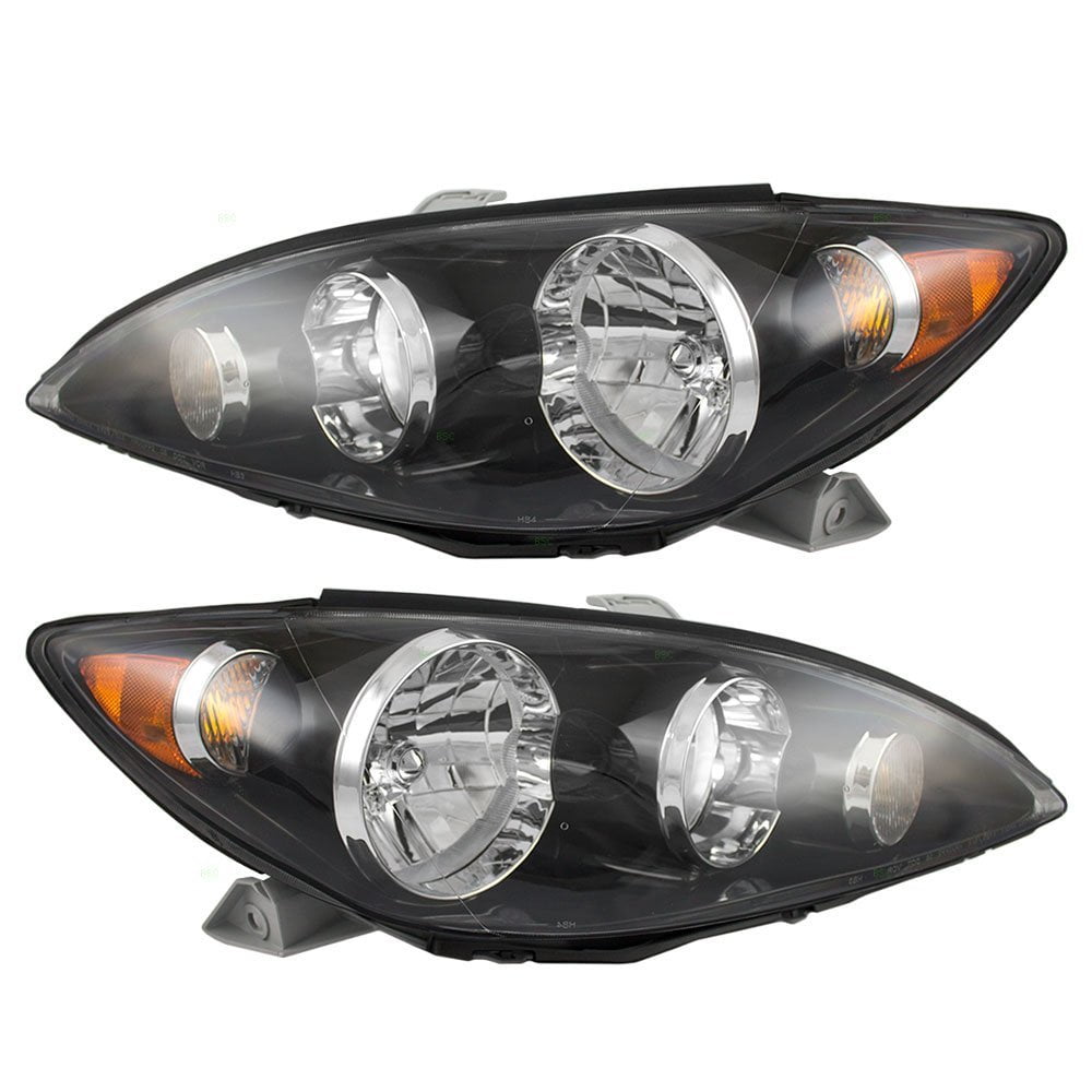 Driver and Passenger Headlights Headlamps with Black Trim Replacement for Toyota 81150-06190 81110-06190