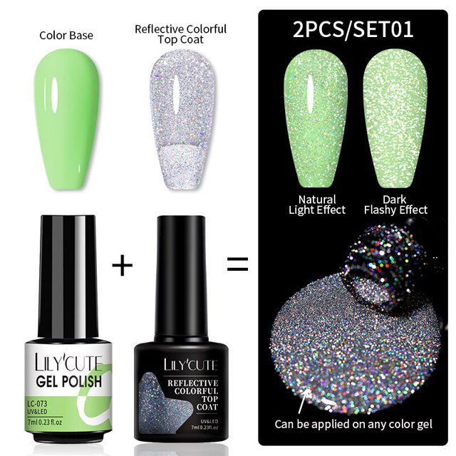 LILYCUTE 7ml capa superior colorida reflectante brillo láser Gel esmalte de uñas Vernis Semi permanente Uv Gel Hybird Nail Art Esmaltes Tan Jianjun unisex
