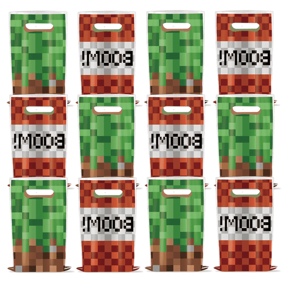 Minecraft Birthday Party Supplies, 10 Pcs Pixel Game Party Favor Bags/Minecraft Plastic Bags/Pixel Game Snack Bags/Minecraft Birthday Party Candy Bags For Boys/Girls Pixel Game Party Favors