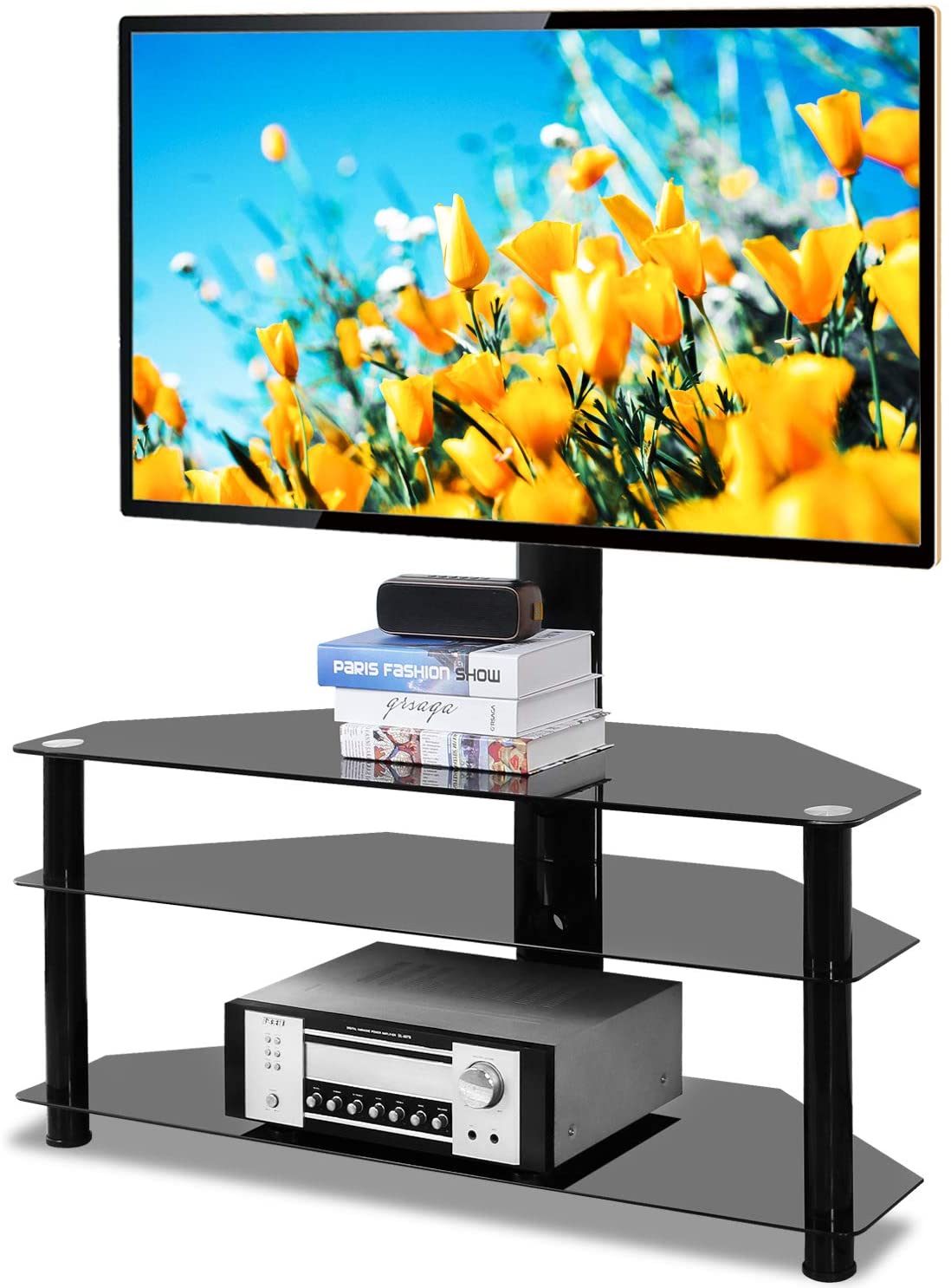 Swivel Floor TV Stand with Mount, Height and Angle Adjustable Bracket Entertainment Stand for 32 to 65-inch Plasma LCD LED Curved Screen TV, Universal TV Stand Base Holds up to 110lbs, H001 - image 2 of 9
